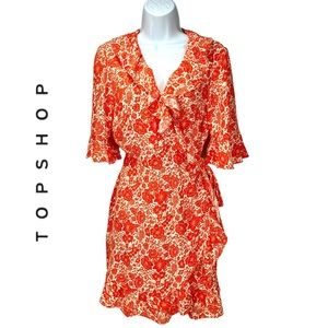 Topshop | Wrap Mini Tea Dress Red Floral Print | Women’s Petite US 10‎